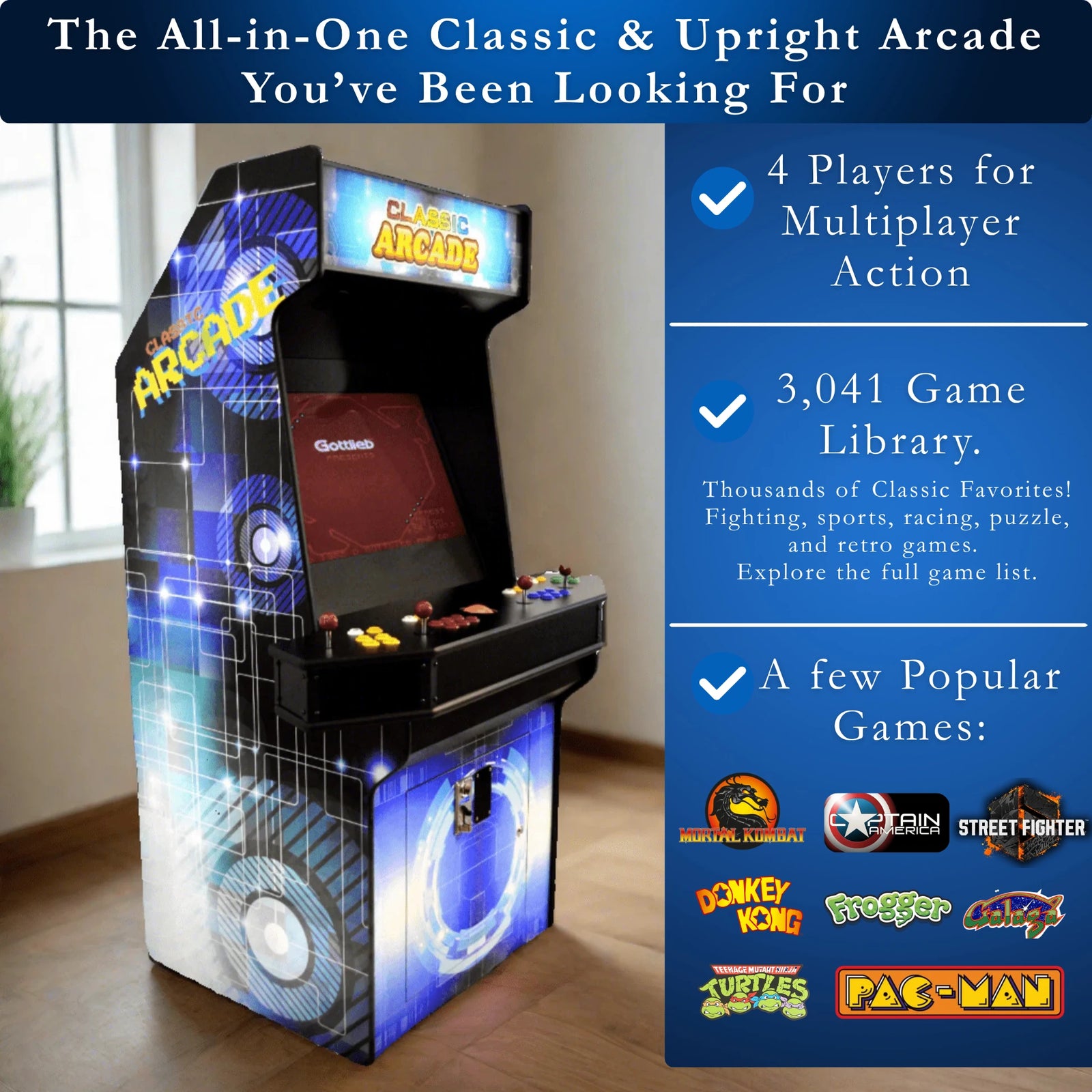 Retro Arcade Machine for Home | 4 Player Multi Game Arcade Machine 3000 Games 32" LCD by Game Room City - Arcade