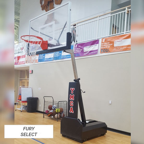Fury portable adjustable basketball hoop with tempered glass backboard for indoor and outdoor use