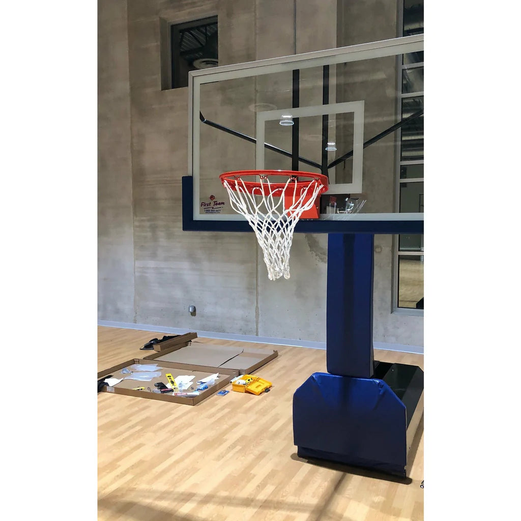 Fury portable adjustable basketball hoop with tempered glass backboard for indoor and outdoor use