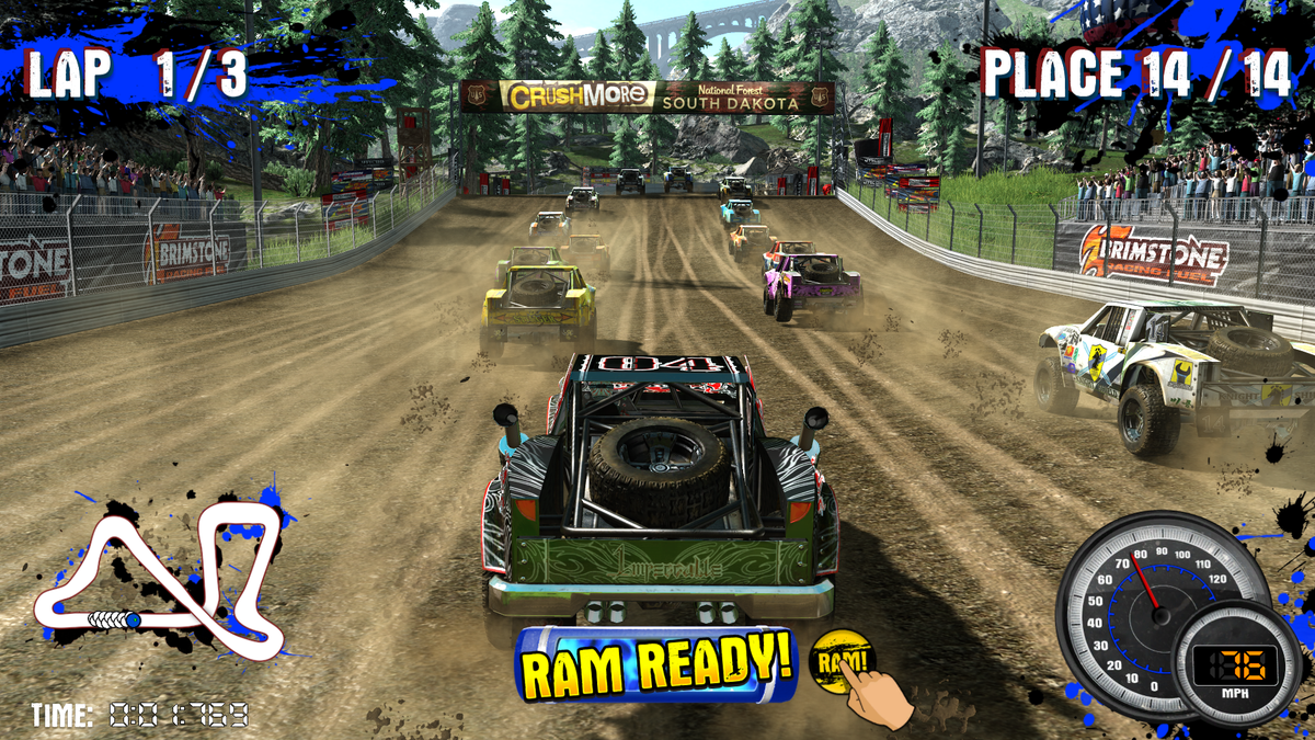 Nitro Trucks Arcade Machine – Monster Truck Racing Game | 1-8 Player Linked Cabinets | 43&quot; HD Display | Force Feedback Steering | Raw Thrills Off-Road Arcade.