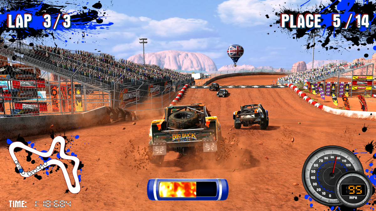 Nitro Trucks Arcade Machine – Monster Truck Racing Game | 1-8 Player Linked Cabinets | 43&quot; HD Display | Force Feedback Steering | Raw Thrills Off-Road Arcade.