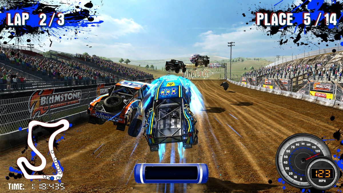 Nitro Trucks Arcade Machine – Monster Truck Racing Game | 1-8 Player Linked Cabinets | 43&quot; HD Display | Force Feedback Steering | Raw Thrills Off-Road Arcade.