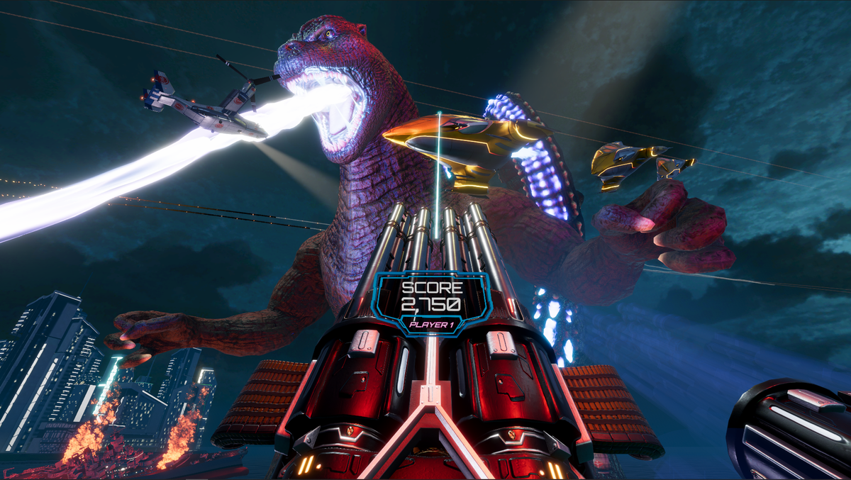 Godzilla Kaiju Wars VR Arcade Machine – 2 Player Cinematic Motion VR | Dual 65&quot; GigaScreens | Thrill-D NXT Platform | Force-Feedback Blasters | Raw Thrills.