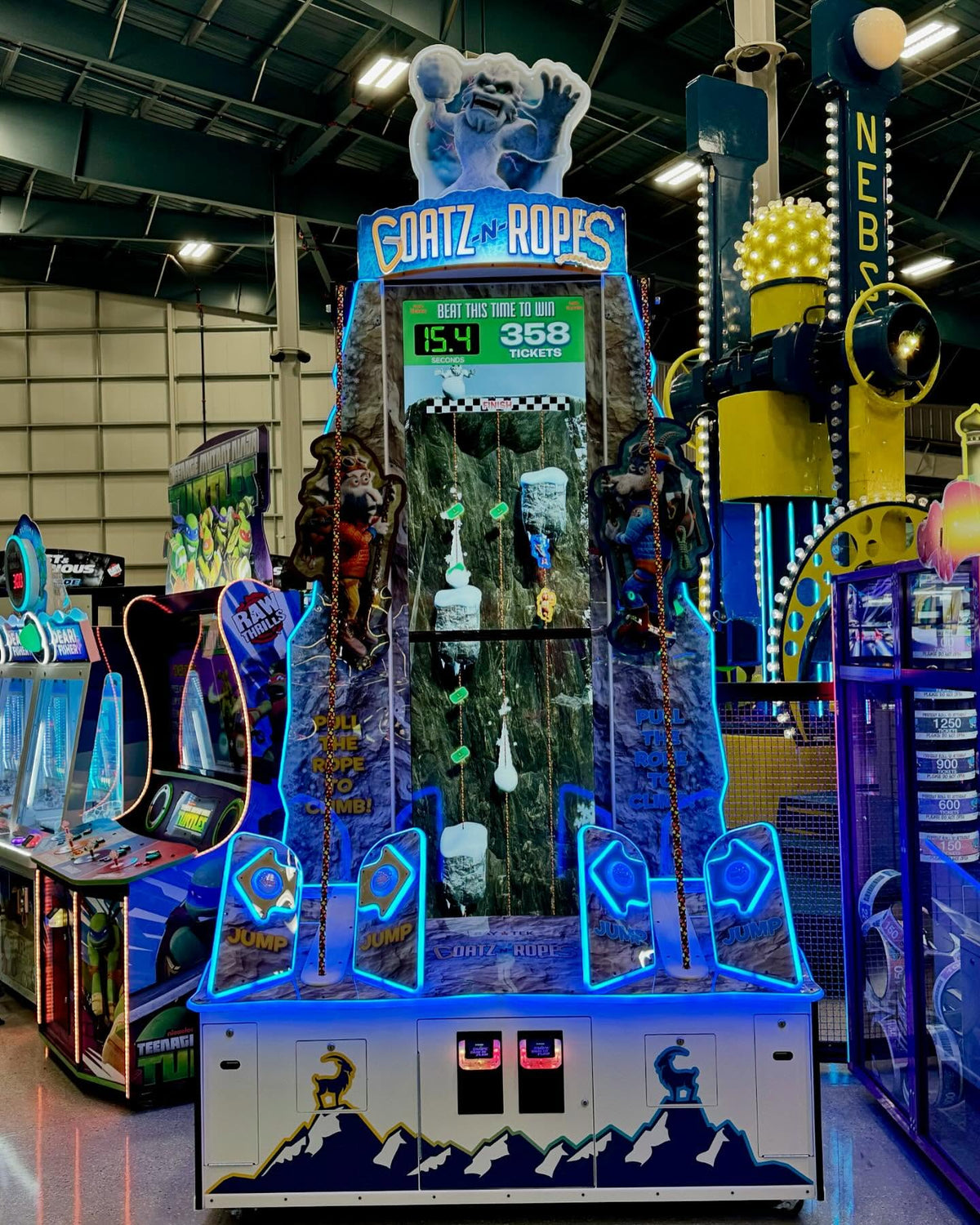 Goatz N Ropes 1-player rope climbing arcade machine with goat-themed graphics and ticket redemption gameplay
