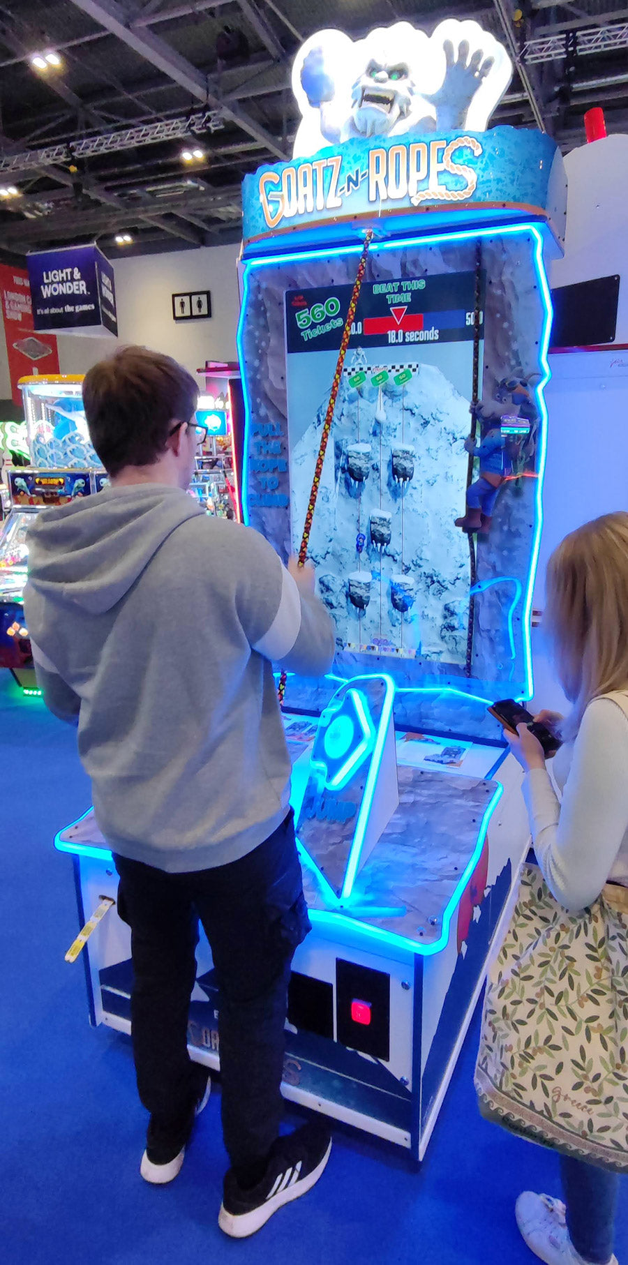 Goatz N Ropes 1-player rope climbing arcade machine with goat-themed graphics and ticket redemption gameplay
