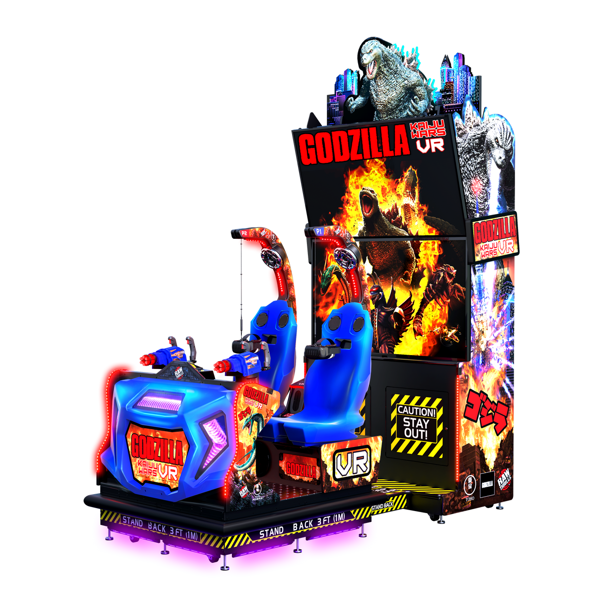 Godzilla Kaiju Wars VR Arcade Machine – 2 Player Cinematic Motion VR | Dual 65&quot; GigaScreens | Thrill-D NXT Platform | Force-Feedback Blasters | Raw Thrills.