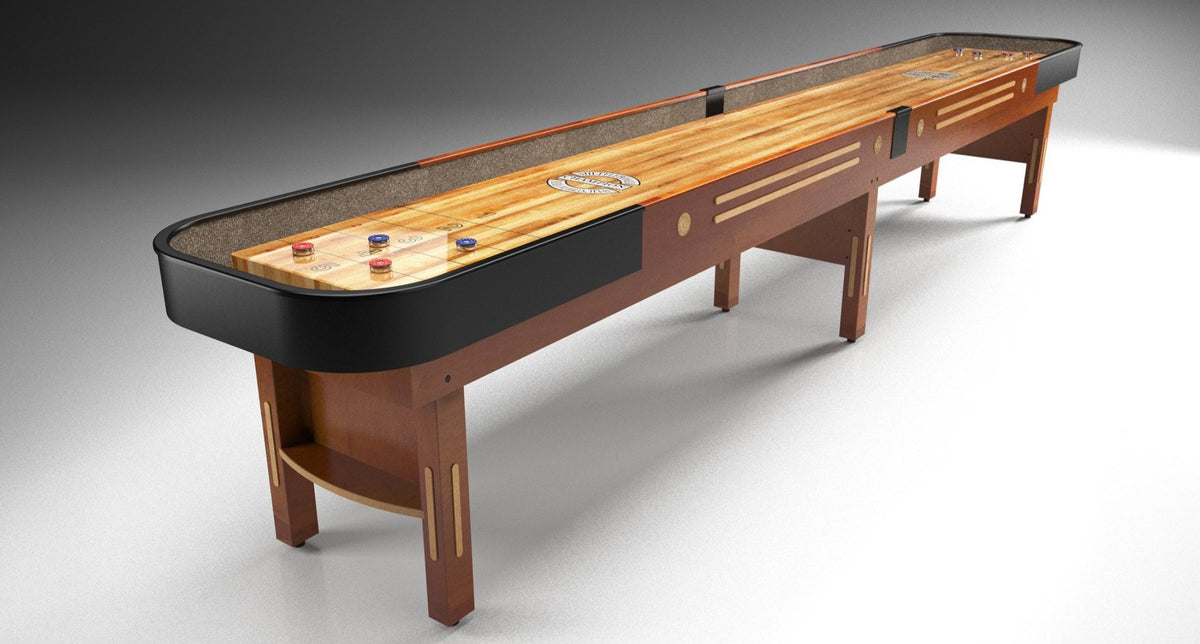 Grand Champion shuffleboard table with legendary smooth playfield and durable hand-crafted construction