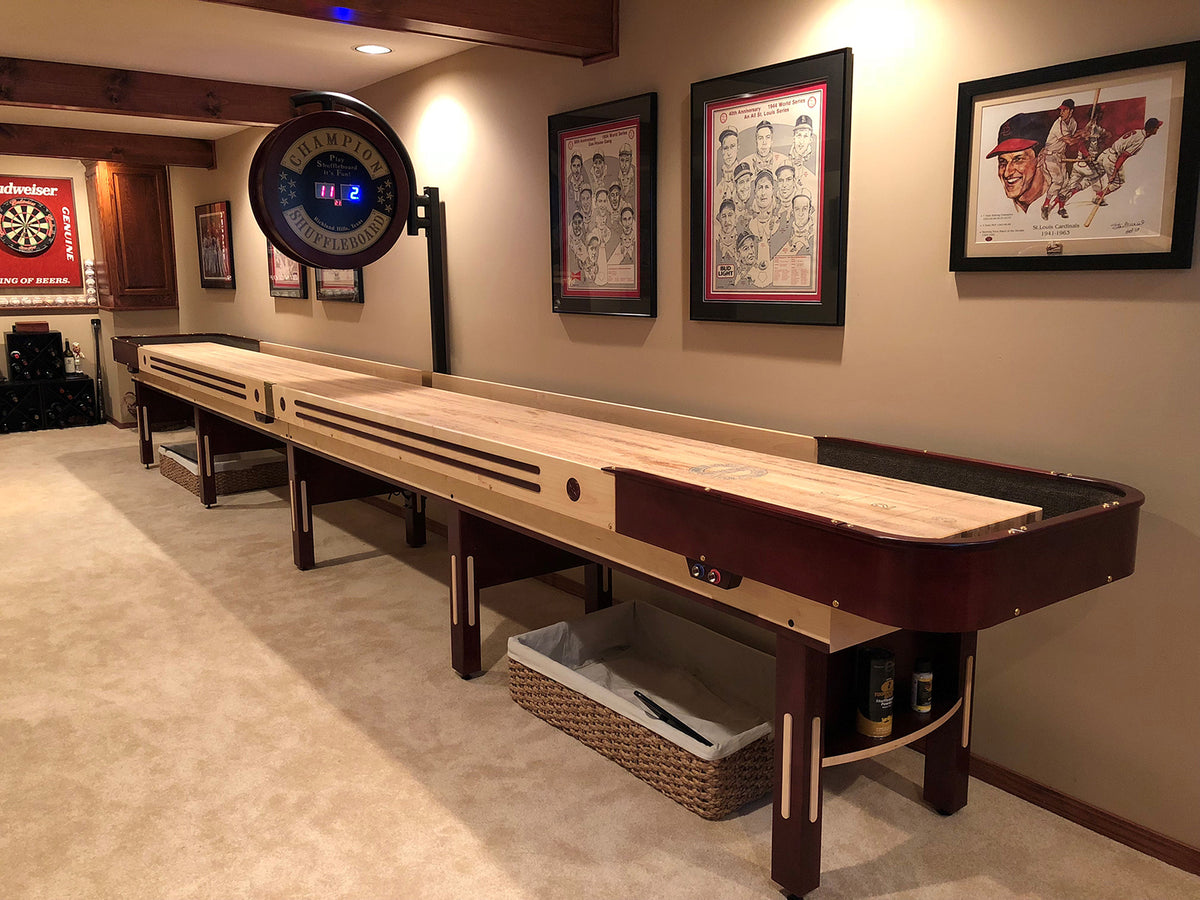 Grand Champion shuffleboard table with legendary smooth playfield and durable hand-crafted construction