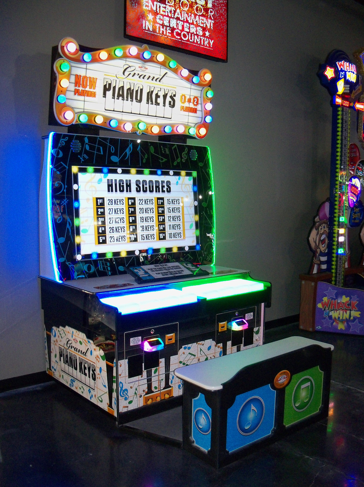 Grand Piano Keys arcade machine featuring musical skill gameplay and ticket redemption rewards.