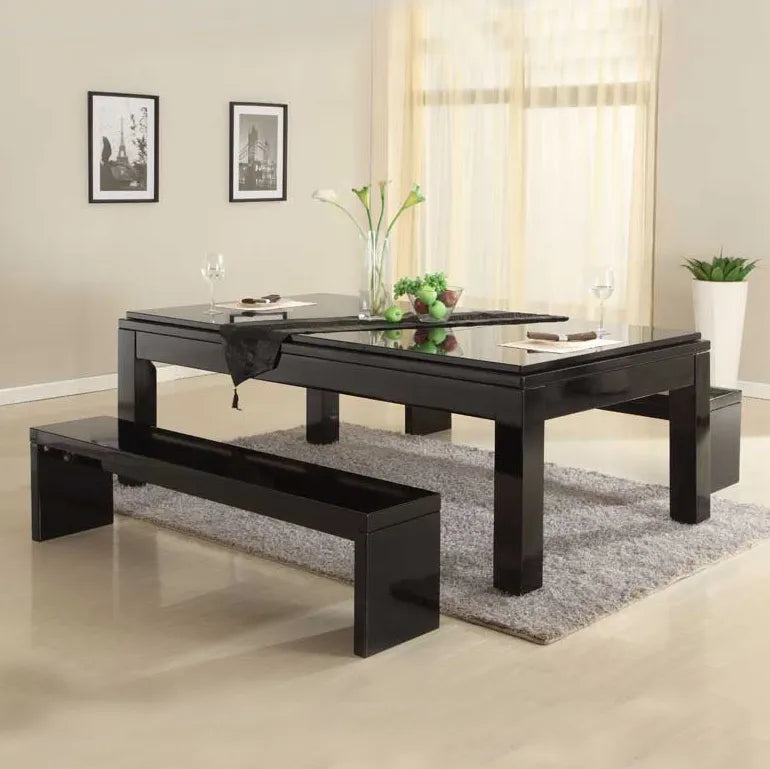 Alpha White Billiards Convertible Dining Pool Table - Modern Solid Hardwood Slate Table | Optional Hydraulic Height Adjustment | Leather Drop Pockets.