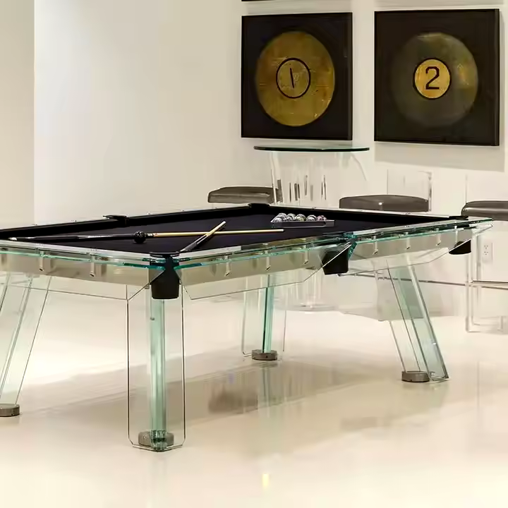 Skylar Glass Frame Slate Pool Table | Modern Luxury Billiards | Black Playfield.
