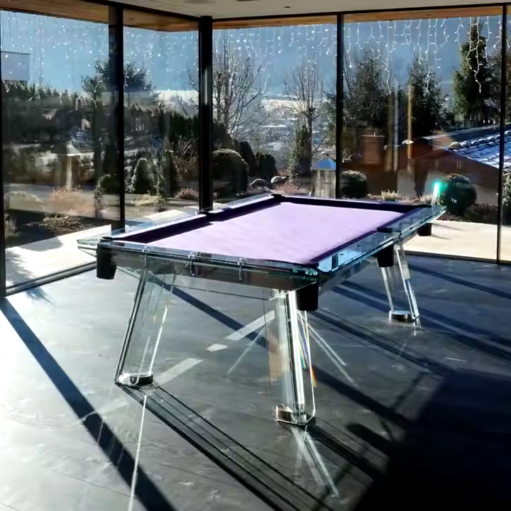 Skylar Glass Frame Slate Pool Table | Modern Luxury Billiards | Black Playfield.