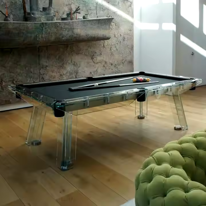 Skylar Glass Frame Slate Pool Table | Modern Luxury Billiards | Black Playfield.