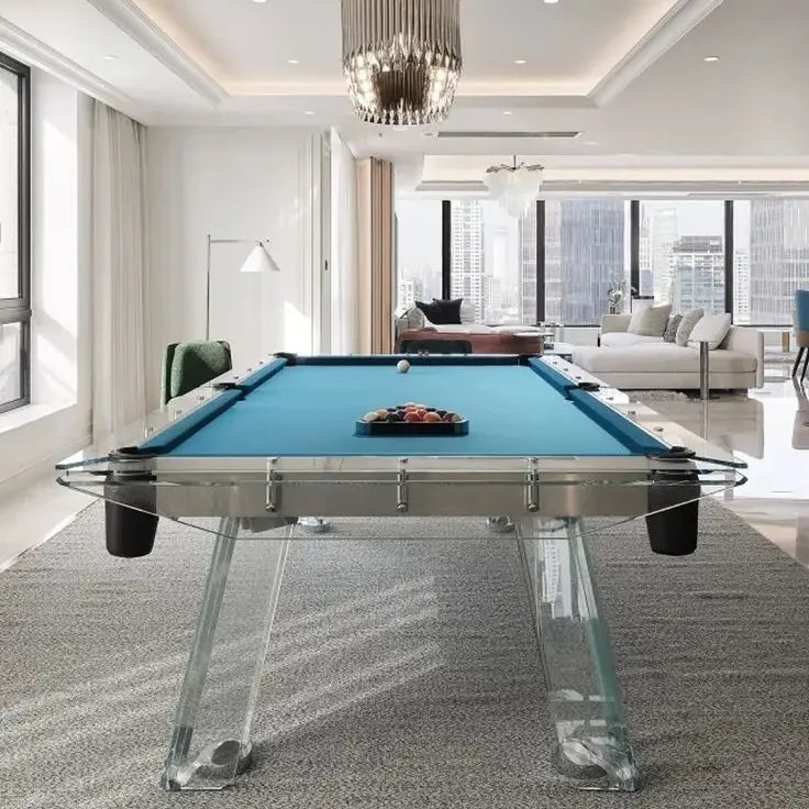 Skylar Glass Frame Slate Pool Table | Modern Luxury Billiards | Black Playfield.
