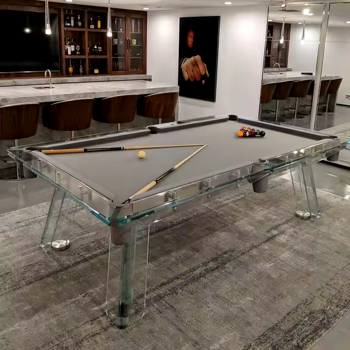 Skylar Glass Frame Slate Pool Table | Modern Luxury Billiards | Black Playfield.
