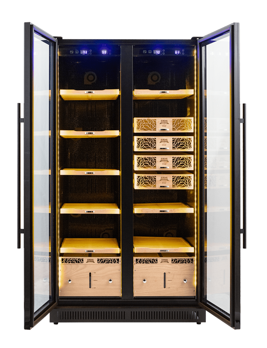 Large Commercial Cigar Humidor Black Cabinet Double Door | 3700–6800 Count | Digital Humidity Control by Quality Importers - Humidors