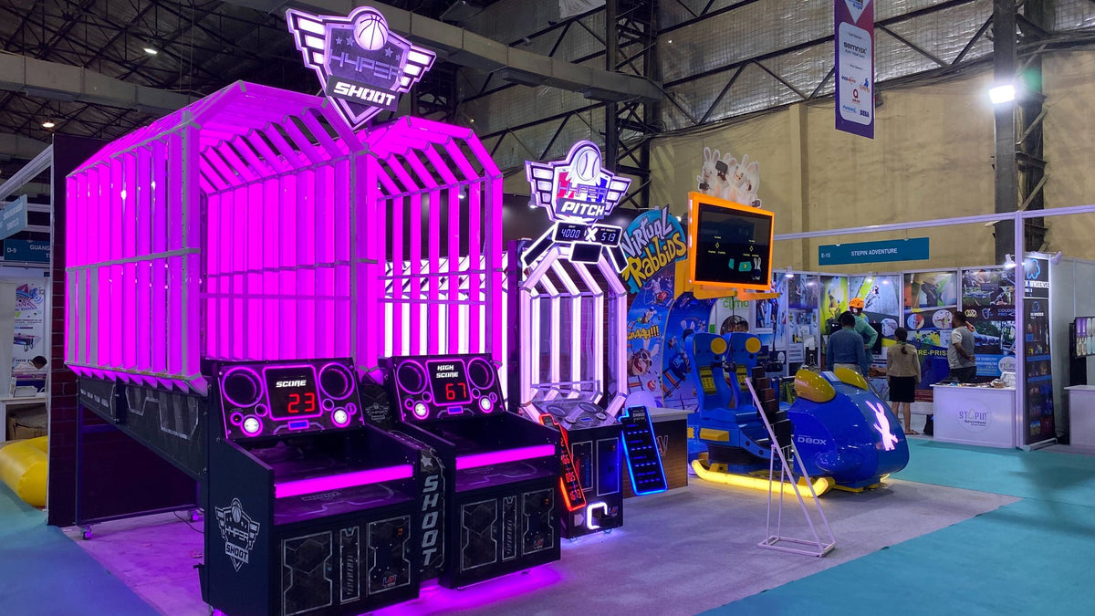 HYPERshoot arcade basketball game with interactive light tunnel and fast-paced multiplayer action.