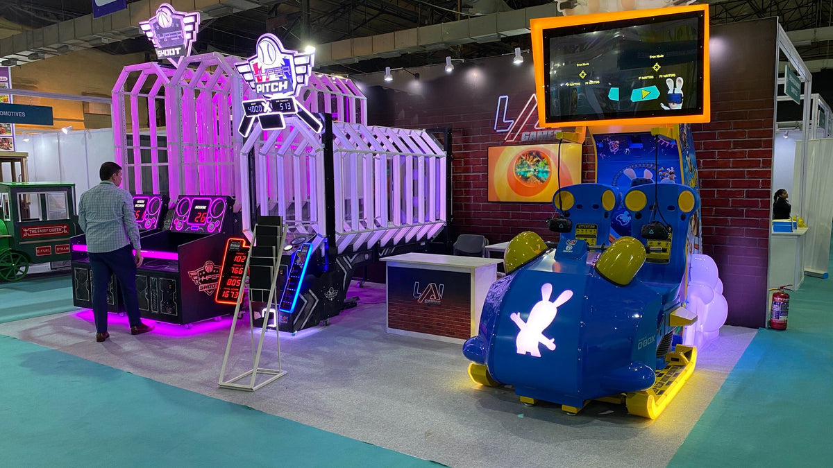 HYPERshoot arcade basketball game with interactive light tunnel and fast-paced multiplayer action.