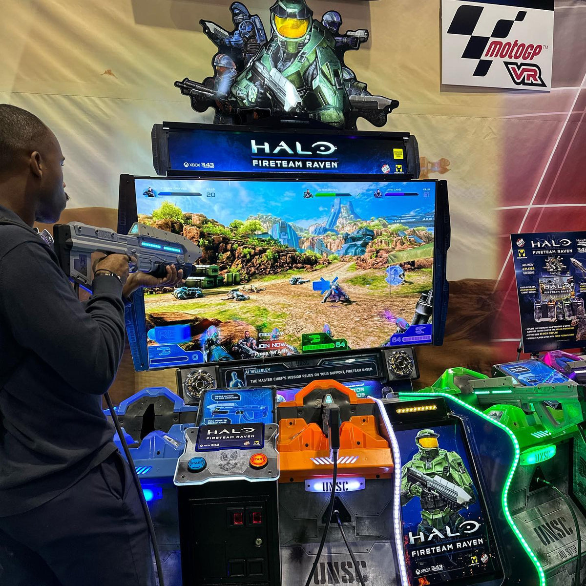 Raw Thrills Halo Fireteam Raven arcade game featuring six missions, immersive multiplayer action, and realistic gun controls.