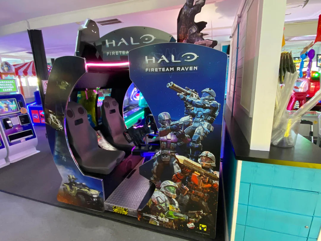 Halo: Fireteam Raven 2-player environmental arcade machine with immersive co-op sci-fi shooter and 55-inch HD display.