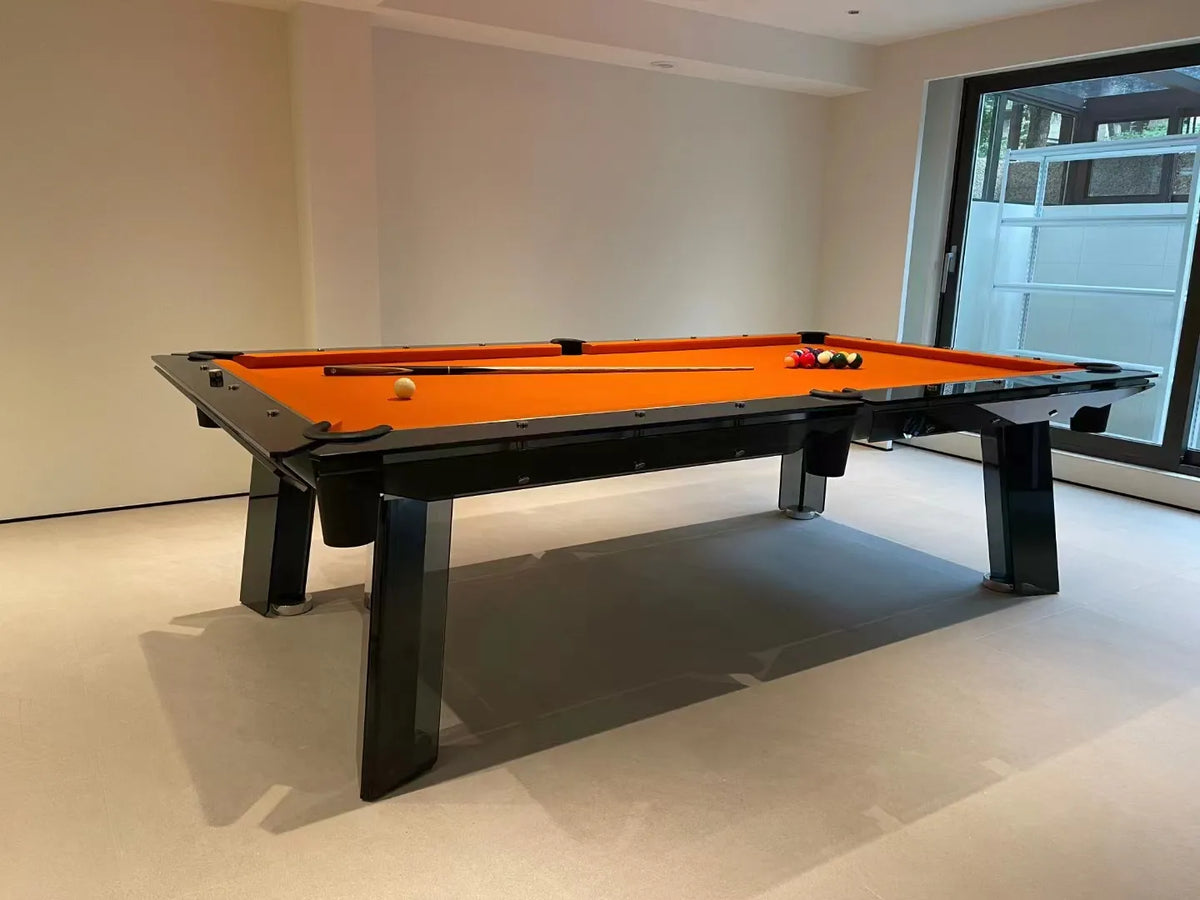 Skylar Glass Frame Slate Pool Table | Modern Luxury Billiards | Black Playfield.