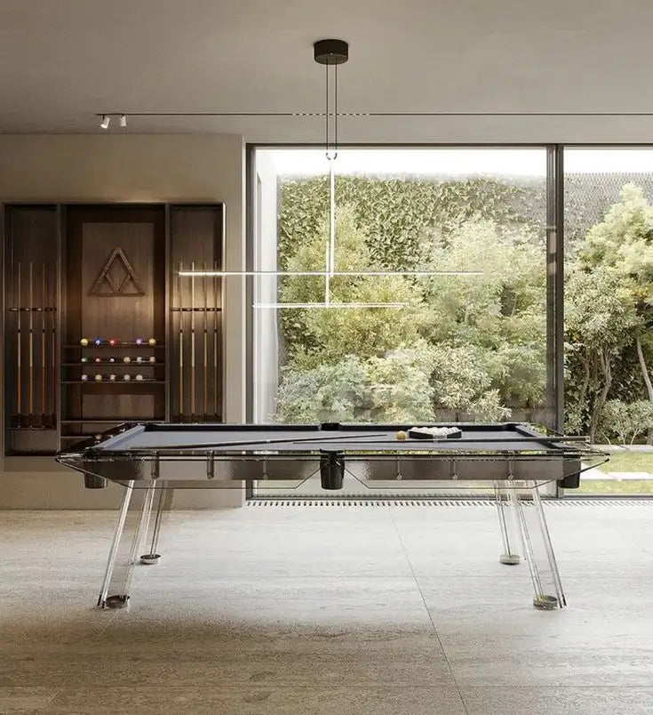 Skylar Glass Frame Slate Pool Table | Modern Luxury Billiards | Black Playfield.