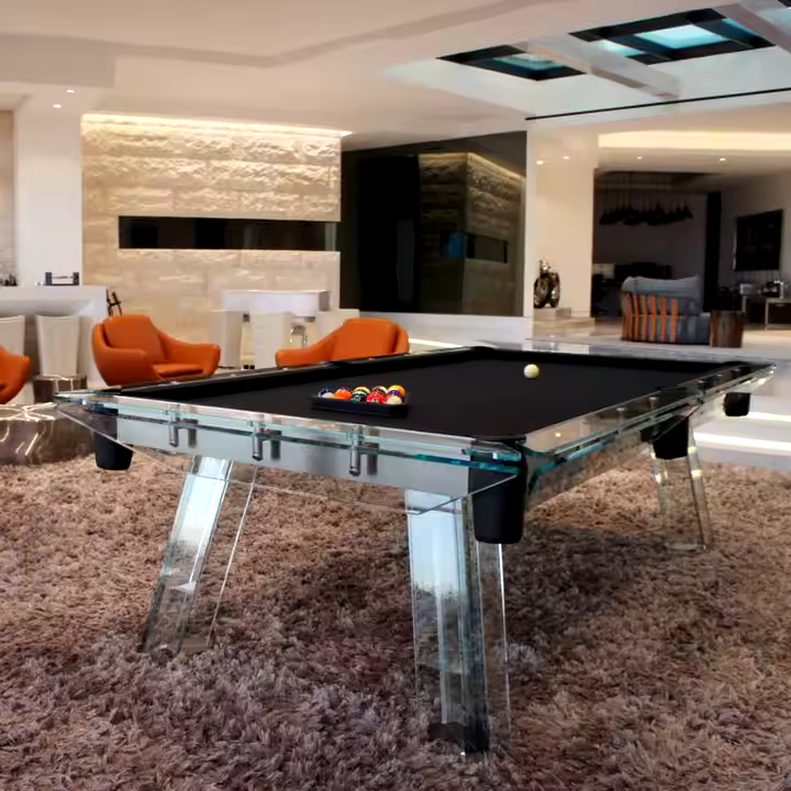 Skylar Glass Frame Slate Pool Table | Modern Luxury Billiards | Black Playfield.