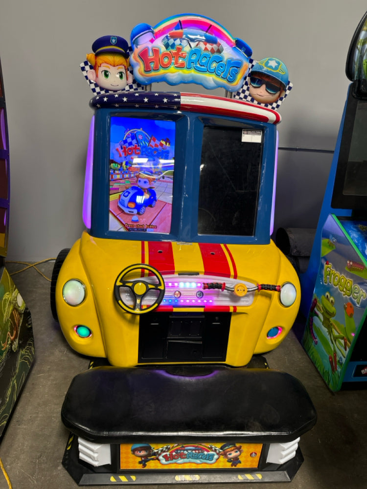 Hot Racers kids' police chase redemption arcade game with child-size racing seat and steering wheel