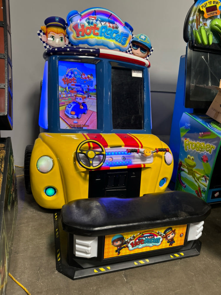 Hot Racers kids' police chase redemption arcade game with child-size racing seat and steering wheel
