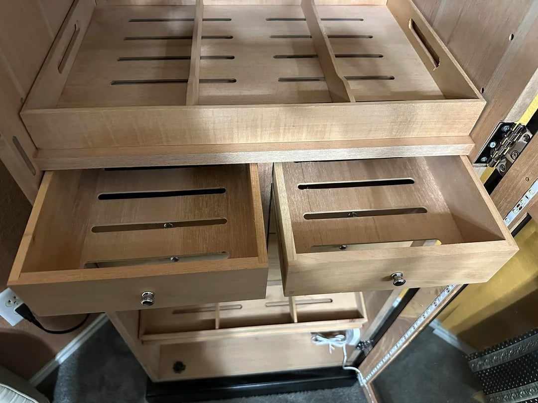 Humidor Supreme tower display humidor with drawers, holds up to 3000 cigars for premium cigar storage