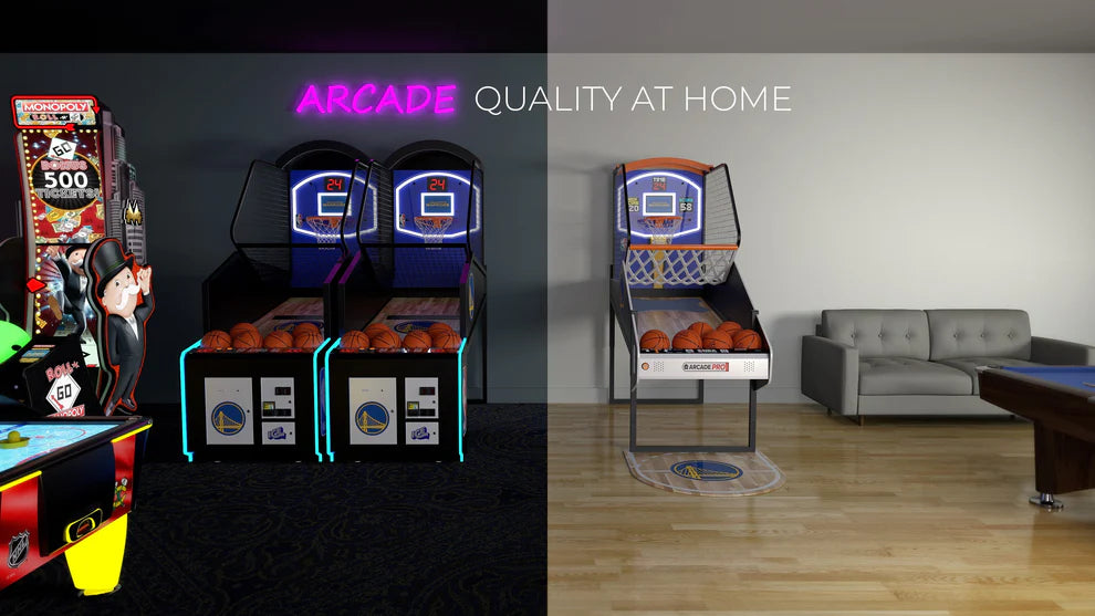 NBA Game Time Pro Basketball Arcade Machine – Choose Your NBA Team | 5 Game Modes | Real Wood Floor | 1-4 Player Home Arcade | Official NBA Licensed.
