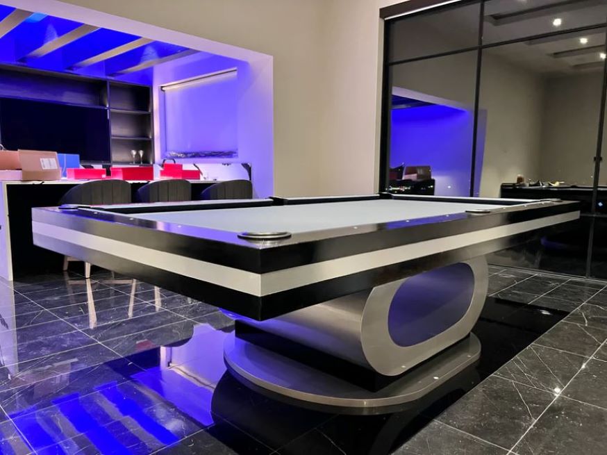 Sierra Modern Luxury Pool Table – Contemporary Slate Billiards Table | Solid Hardwood Frame | 3-Piece Precision Slate | Leather Drop Pockets | Matte or High-Gloss Finish.