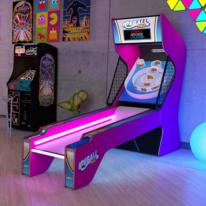 Ice Ball Pro Home Skee-Ball Arcade by ICE Games, 10-foot LED alley roller with customizable colors and multiplayer game modes.