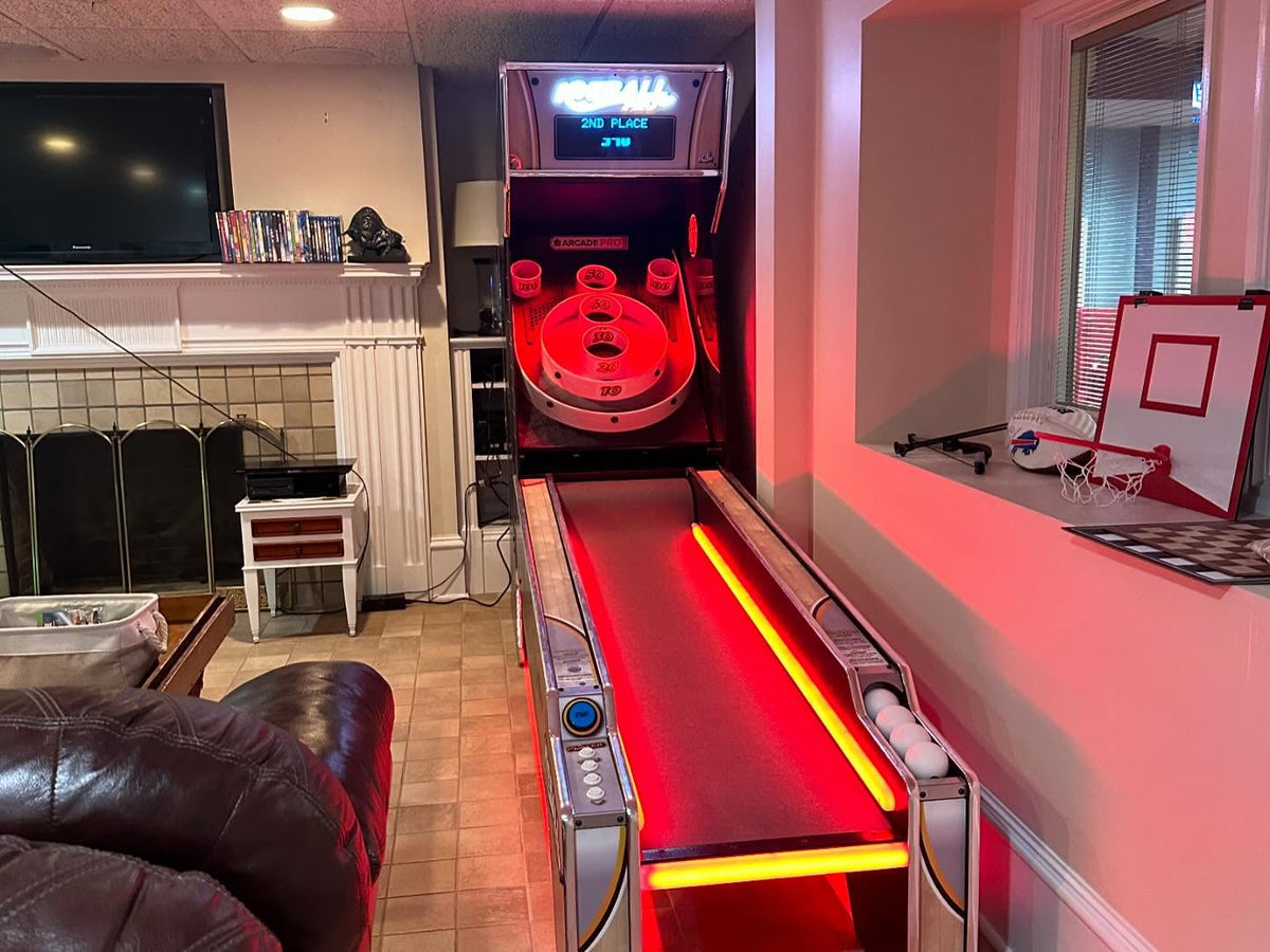 Ice Ball Pro Home Skee-Ball Arcade by ICE Games, 10-foot LED alley roller with customizable colors and multiplayer game modes.
