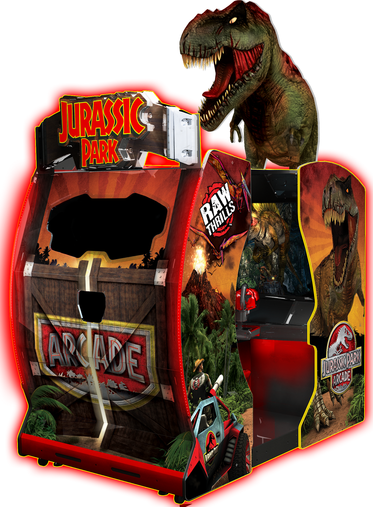 Jurassic Park Arcade Machine – 2 Player Environmental Shooter | 9 Missions | 55&quot; HD Display | Raw Thrills &amp; Universal Studios | Vibrating Seats &amp; Force-Feedback Guns.