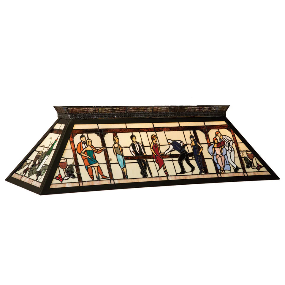 44" KD Lounge Stained Glass Billiard Light Fixture – Lounge Scene Pool Table Lighting with Dark Metal Frame
