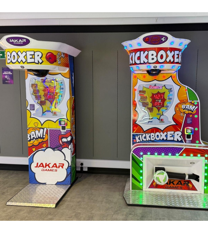 Kick-Boxer Combo arcade machine featuring punch and kick targets, digital scoring, and full-body boxing gameplay