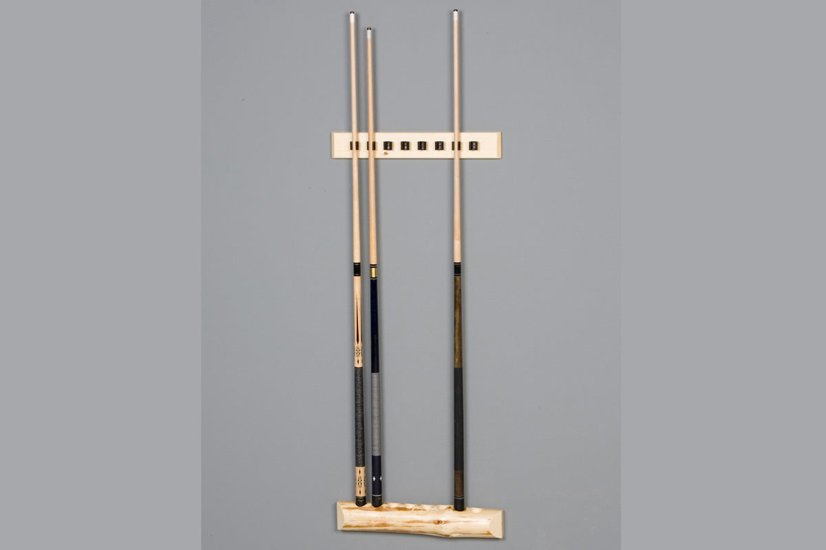 Rustic Klondike Log 2-Piece Wall Cue Rack – Solid Pine Billiard Stick Holder