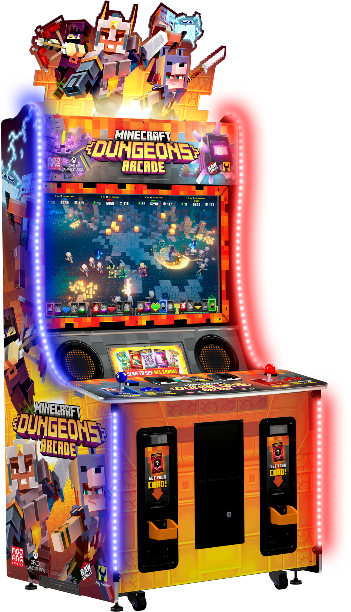 Minecraft Dungeons Arcade Machine – 2 Player Card-Vending Dungeon Crawler | Raw Thrills, Play Mechanix &amp; Microsoft | 43&quot; HD Display | 143 Collectible Cards | E-Ticket Redemption.