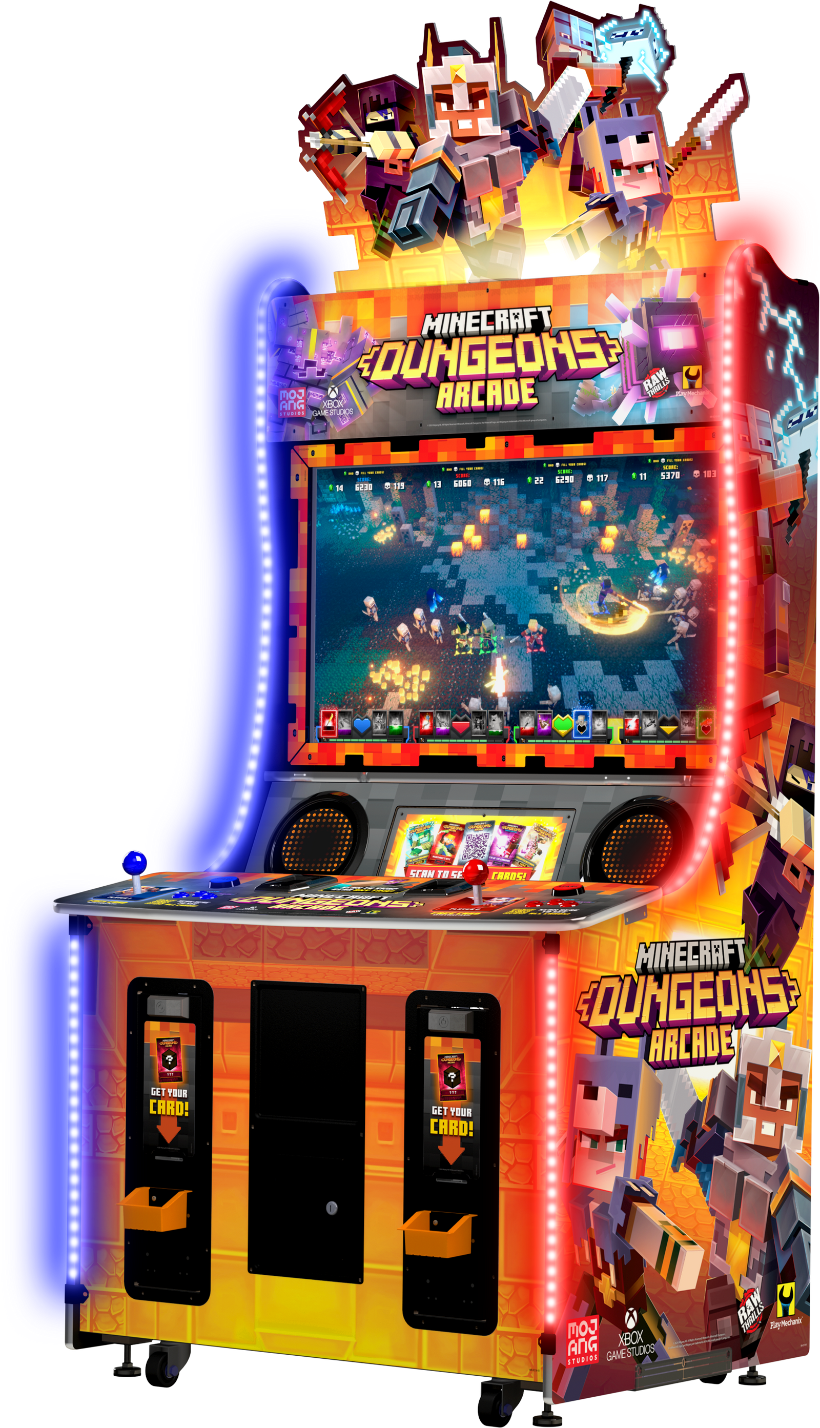 Minecraft Dungeons Arcade Machine - 2 Player Card-Vending Dungeon Crawler | Raw Thrills, Play Mechanix & Microsoft | 43" HD Display | 143 Collectible Cards | E-Ticket Redemption.