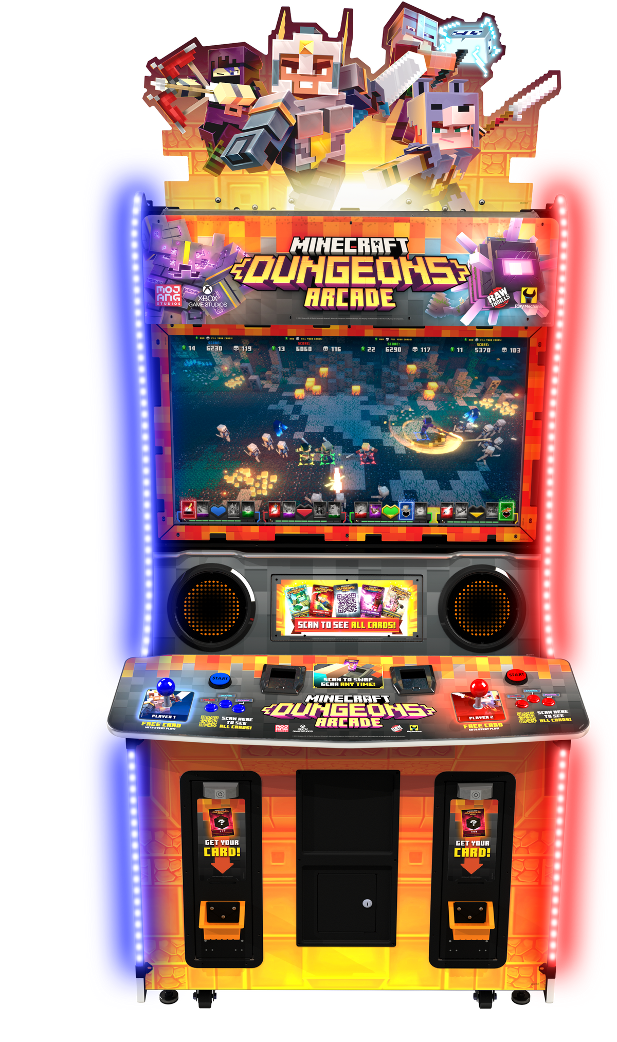 Minecraft Dungeons Arcade Machine – 2 Player Card-Vending Dungeon Crawler | Raw Thrills, Play Mechanix &amp; Microsoft | 43&quot; HD Display | 143 Collectible Cards | E-Ticket Redemption.