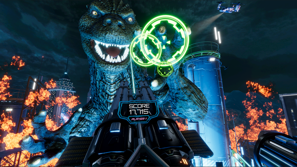 Godzilla Kaiju Wars VR Arcade Machine – 2 Player Cinematic Motion VR | Dual 65&quot; GigaScreens | Thrill-D NXT Platform | Force-Feedback Blasters | Raw Thrills.