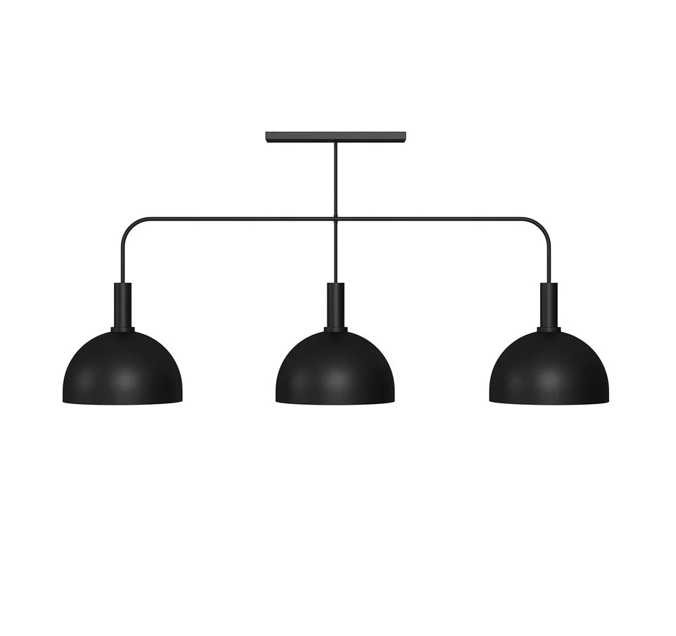 56" Prohibition Three-Shade Metal Pendant Light – Art Deco Matte Black Pool Table Lighting with Gold Interior