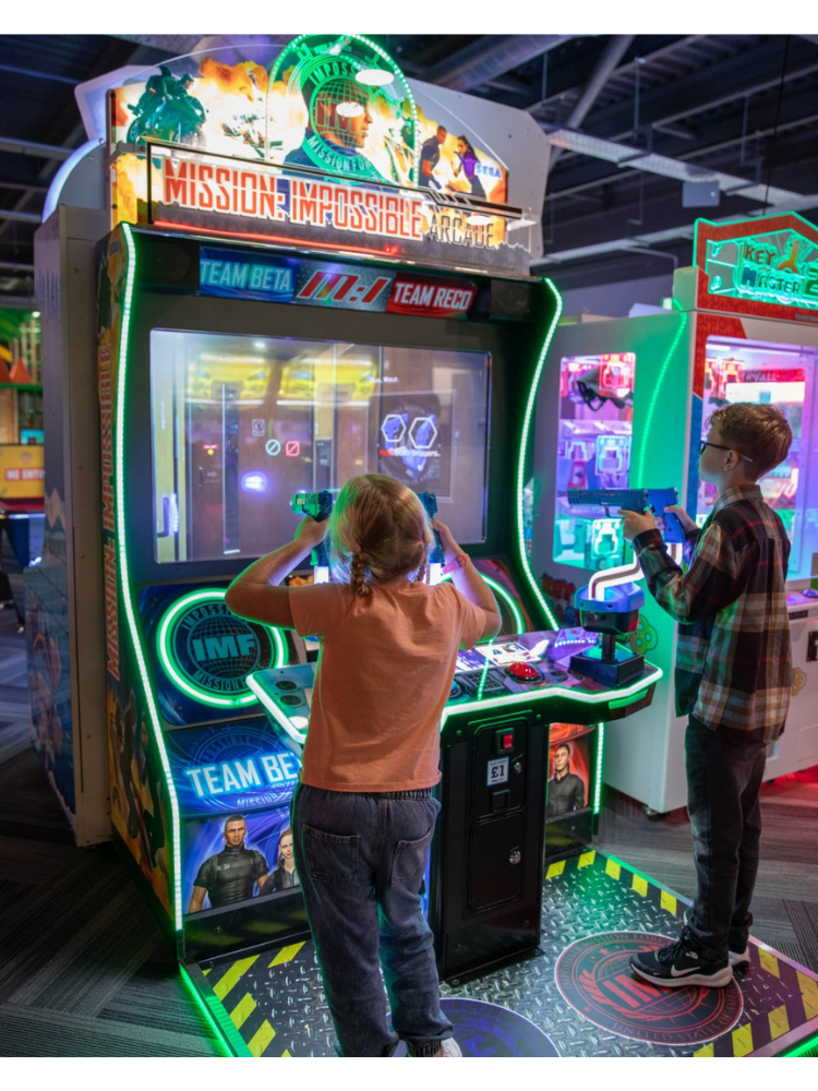 Mission: Impossible Arcade DLX deluxe 2-player action video arcade machine with immersive dual-seat setup and large HD display