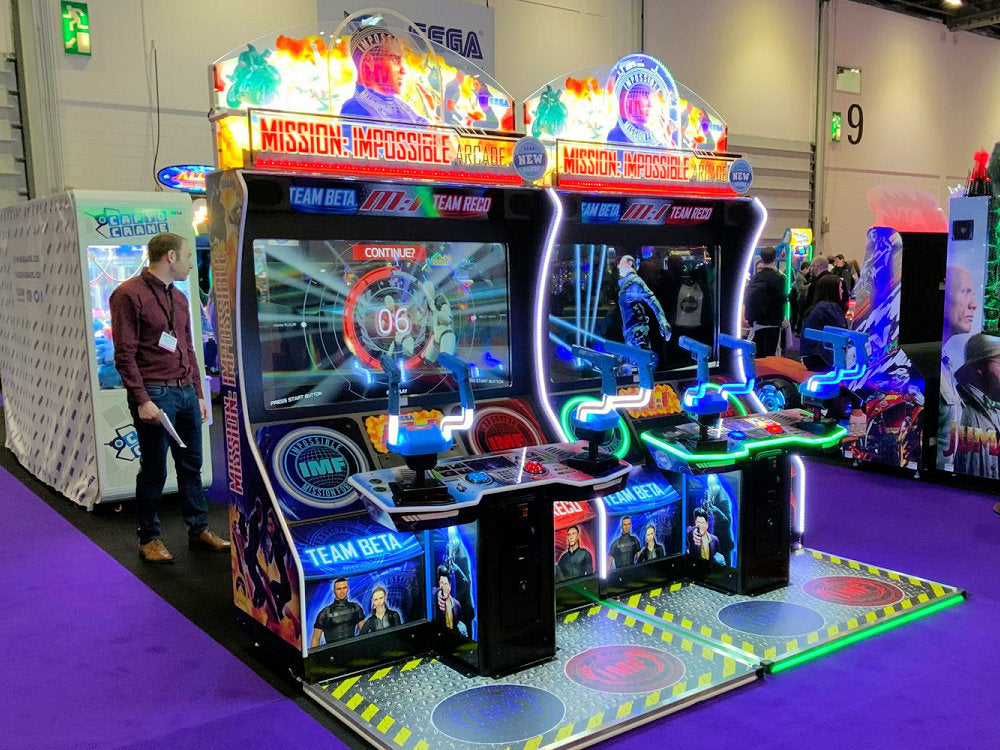 Mission: Impossible Arcade DLX deluxe 2-player action video arcade machine with immersive dual-seat setup and large HD display
