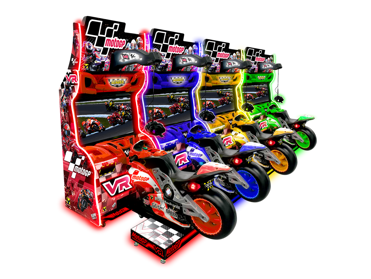 MotoGP VR Arcade Machine – 360° Virtual Reality Motorcycle Racing | Official MotoGP Tracks &amp; Riders | 1-8 Player Linked Cabinets | HP Reverb G2 Headset | Raw Thrills.