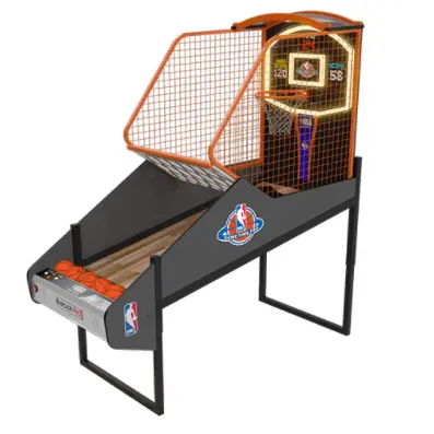 NBA Game Time Pro 8 Foot Basketball Arcade by ICE Games – Pop-A-Shot Style | Real Hardwood Floor | 4 Player | Adjustable Height | Official NBA Licensed | Home Arcade.