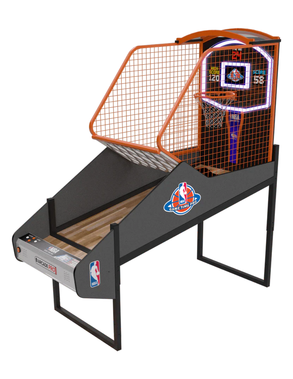 NBA Game Time Pro Basketball Arcade Machine - Choose Your NBA Team | 5 Game Modes | Real Wood Floor | 1-4 Player Home Arcade | Official NBA Licensed.