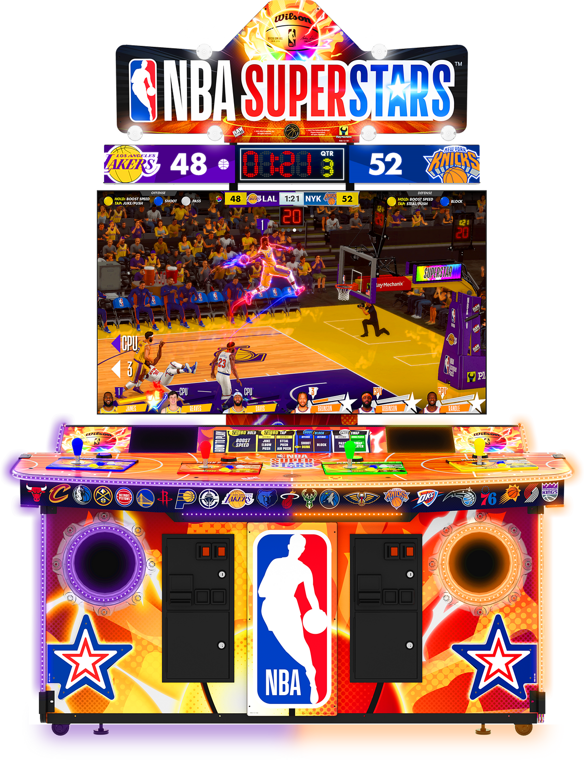 NBA Superstars Arcade Machine – 4 Player Basketball Game | Official NBA Teams &amp; Players | 75&quot; HD Display | Raw Thrills &amp; Play Mechanix | Multiplayer Slam Dunk Action.