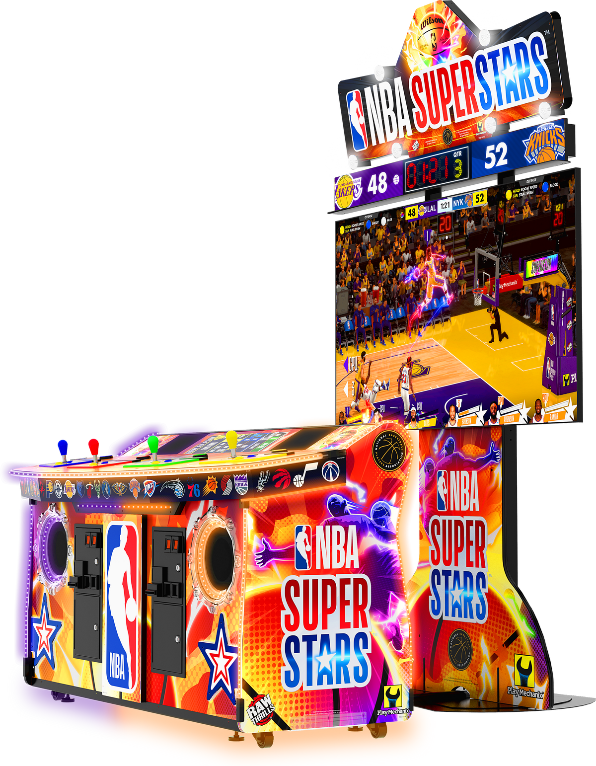 NBA Superstars Arcade Machine – 4 Player Basketball Game | Official NBA Teams &amp; Players | 75&quot; HD Display | Raw Thrills &amp; Play Mechanix | Multiplayer Slam Dunk Action.